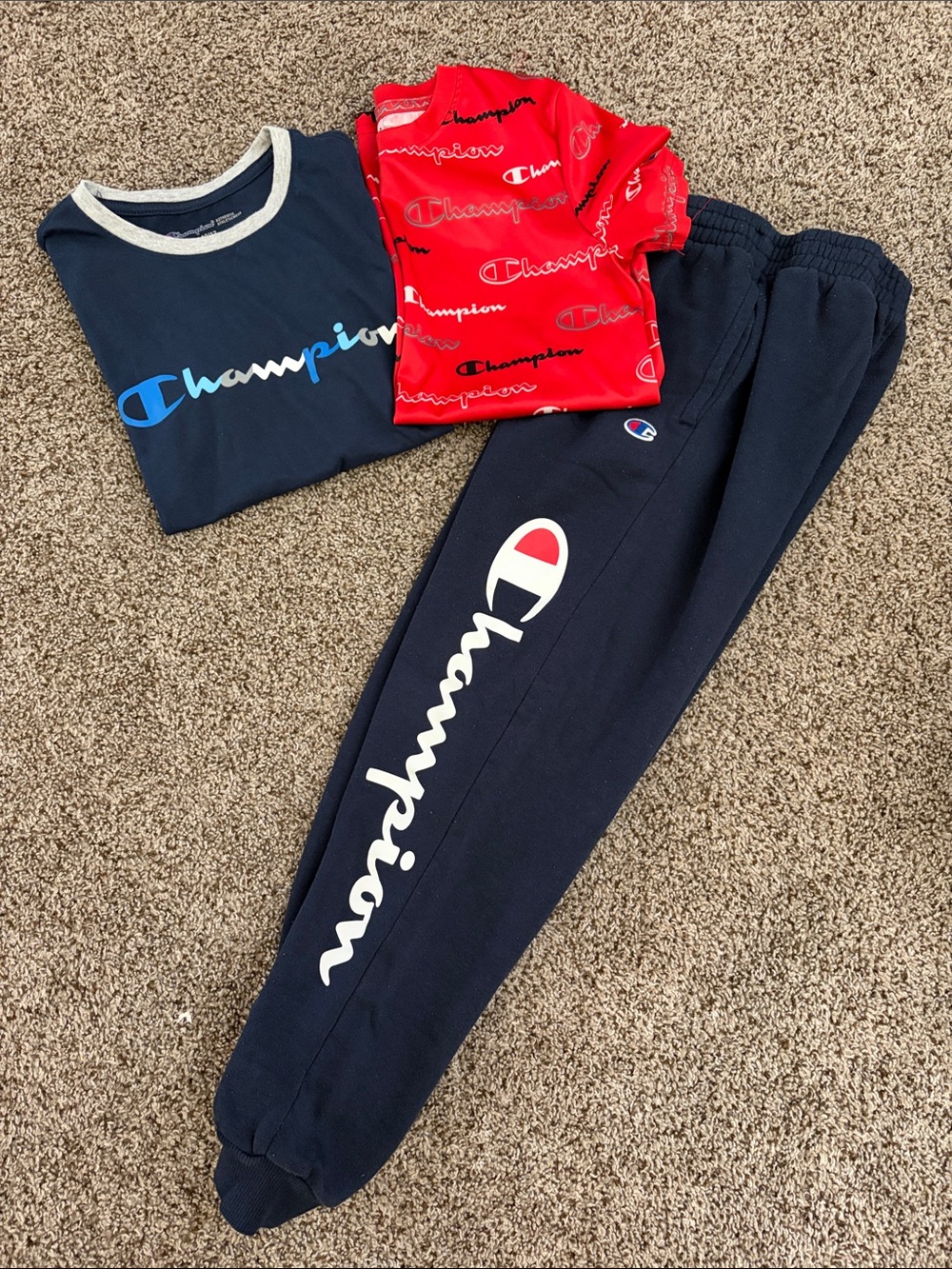 Champion Navy Joggers with two Graphic Tees